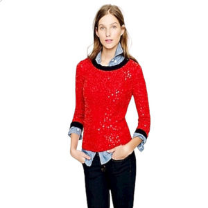 J. Crew Women's Crewneck Scattered Sequin Wool Mohair Sweater Red Navy Blue Sz S